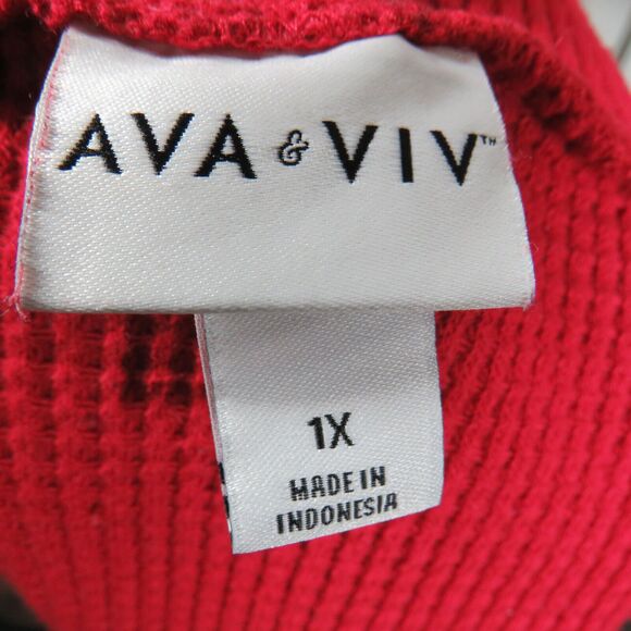 Ava + Viv Red Mock Neck Waffle Knit Balloon Sleeve Top Plus Size 1X - Picture 7 of 8